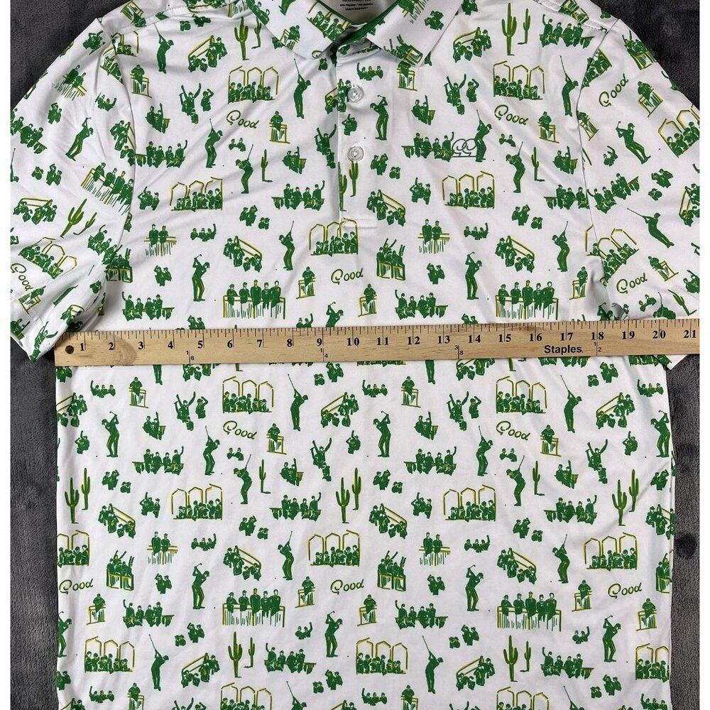 Good Good Golf Polo Shirt Mens M Green White Desert Print Performance Stretch - Picture 4 of 5